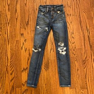 Navy ripped high waisted skinny jeans